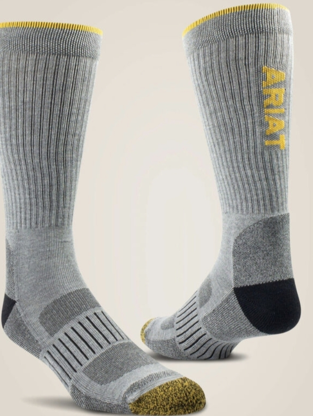 ARIAT WORK TEK SERIES HIGH PERFORMANCE CREW SOCKS  (XL ) 2 PAIR/ GREY